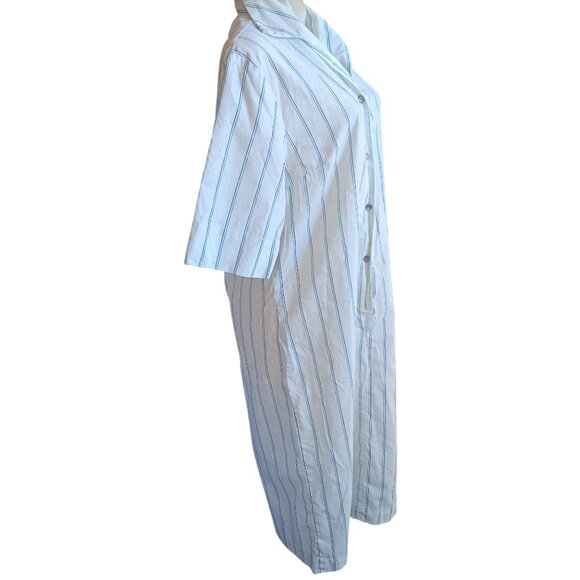 Vintage Womens Large Shift Dress NPC Fashions White & Blue Striped Shirt 1960's - Picture 5 of 7
